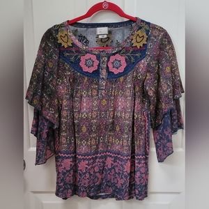 Anthropologie Top Embroidered Ciutadella Multicolor Floral Shirt XS